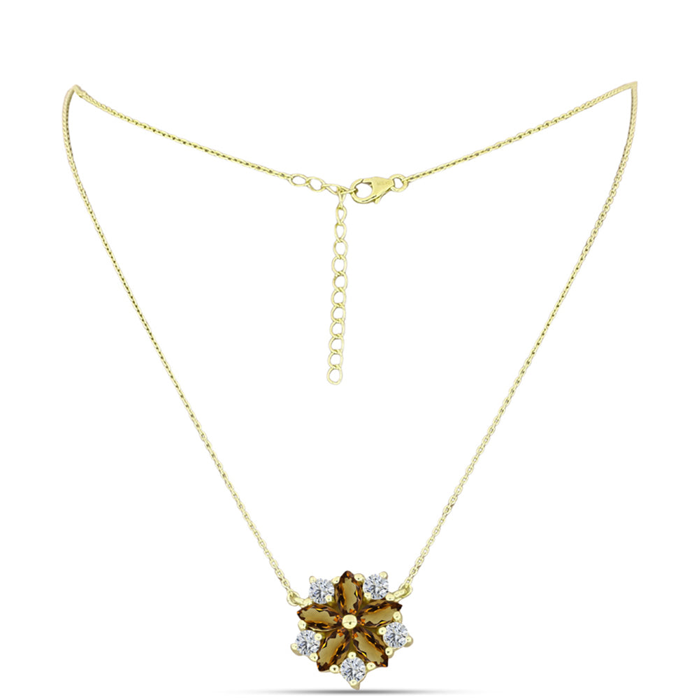 Arannyal Bevont Ezüst Nyaklánc Kognak Kvarccal és Fehér Topázzal 1 