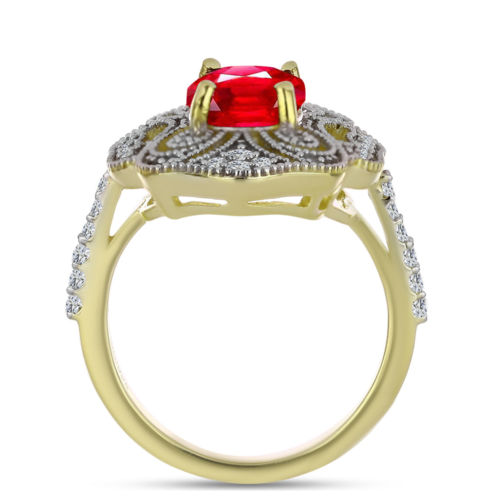 Arannyal Bevont Ezüst Gyűrű Vörös Acháttal és Fehér Topázzal