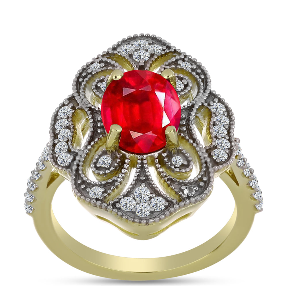 Arannyal Bevont Ezüst Gyűrű Vörös Acháttal és Fehér Topázzal