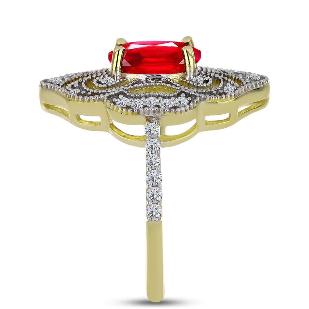 Arannyal Bevont Ezüst Gyűrű Vörös Acháttal és Fehér Topázzal 4 