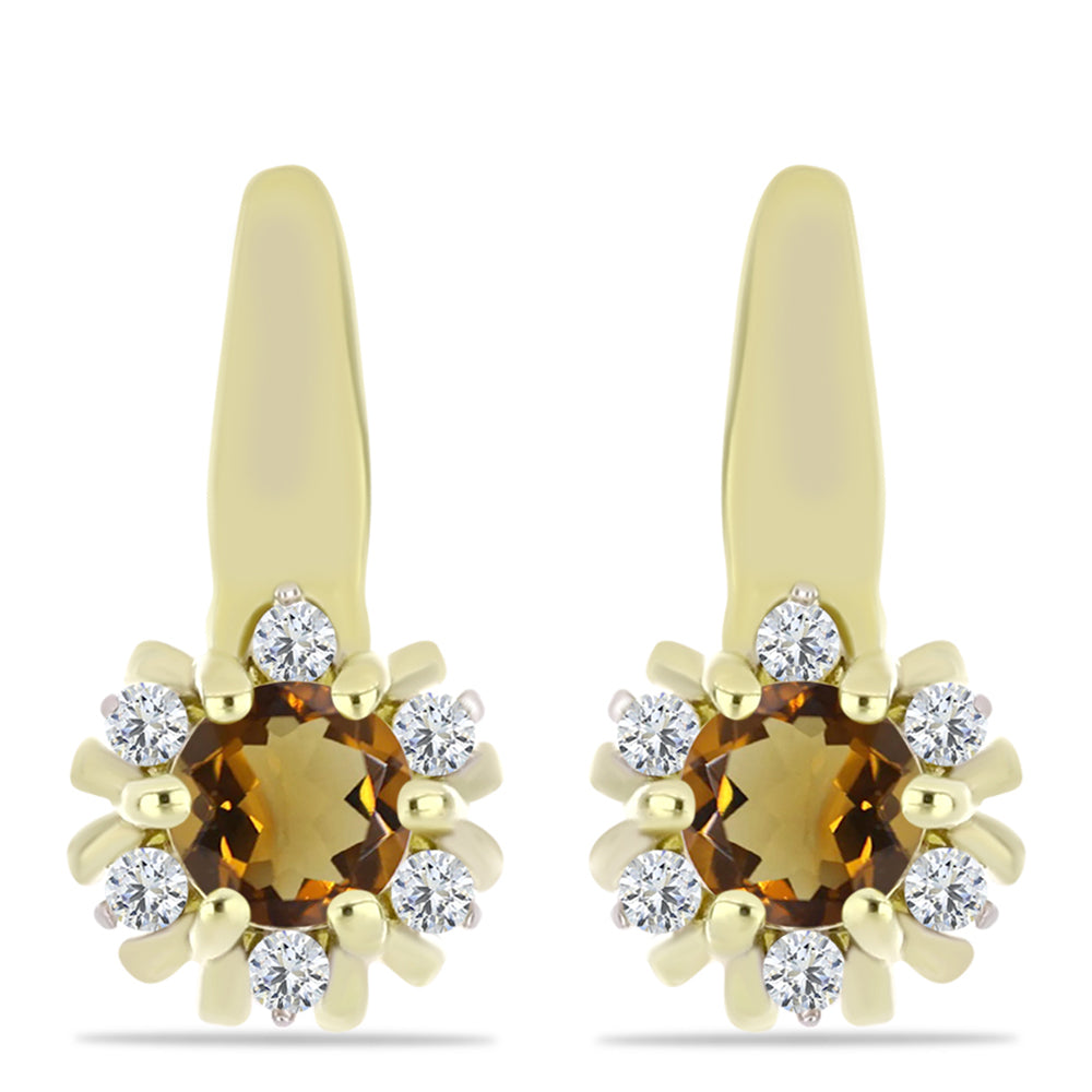 Arannyal Bevont Ezüst Fülbevaló Kognak Kvarccal és Fehér Topázzal