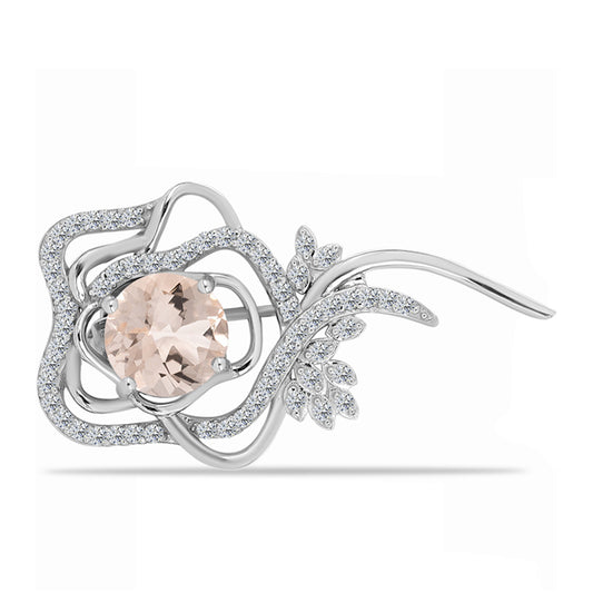 Ezüst Bross Gozarehi Morganittal és Fehér Topázzal