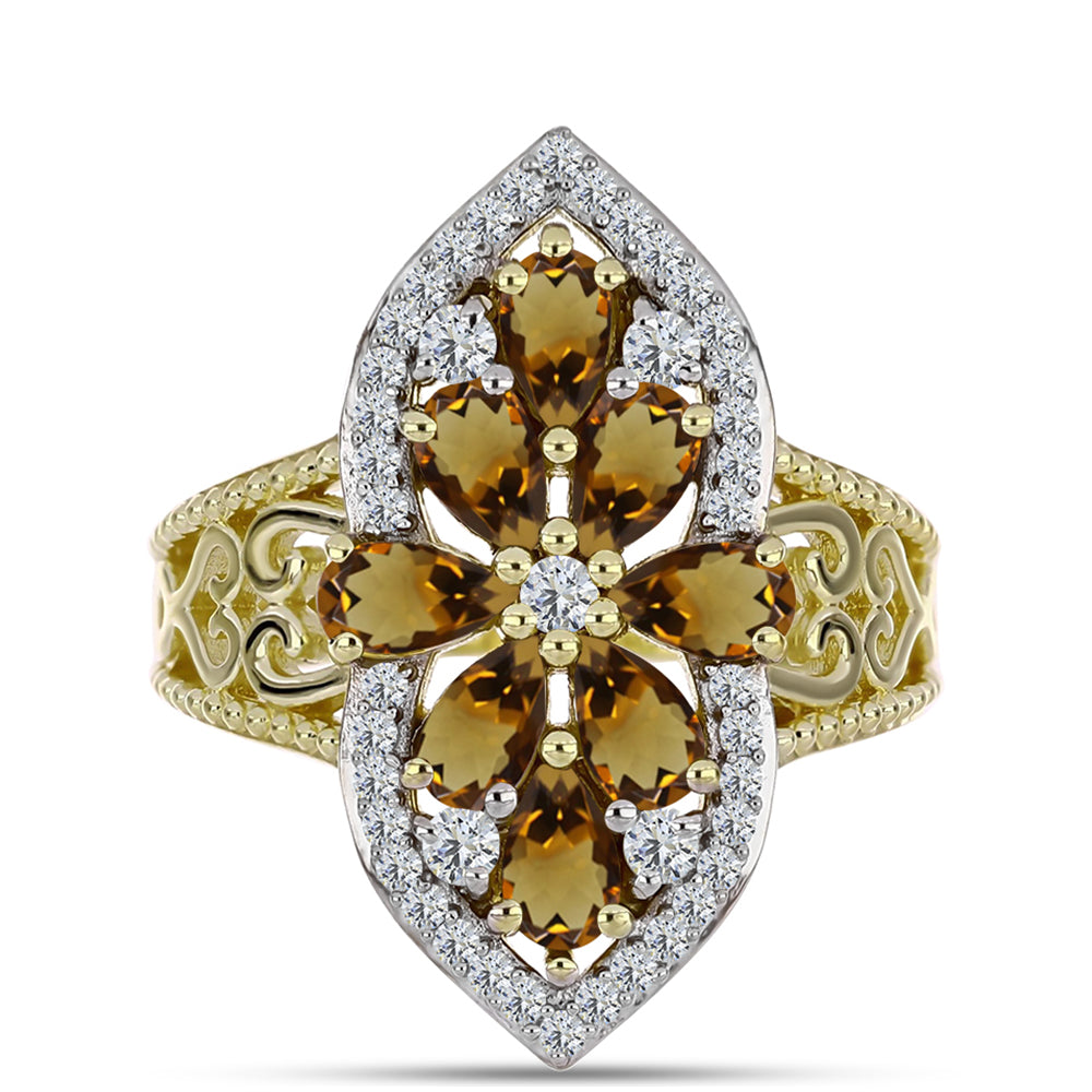 Arannyal Bevont Ezüst Gyűrű Kognak Kvarccal és Fehér Topázzal 1 