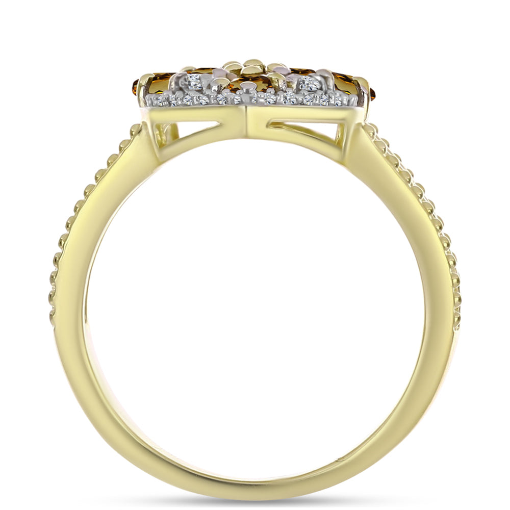 Arannyal Bevont Ezüst Gyűrű Kognak Kvarccal és Fehér Topázzal 2 