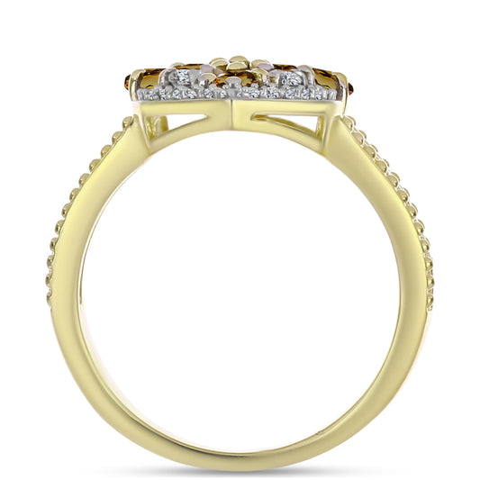 Arannyal Bevont Ezüst Gyűrű Kognak Kvarccal és Fehér Topázzal