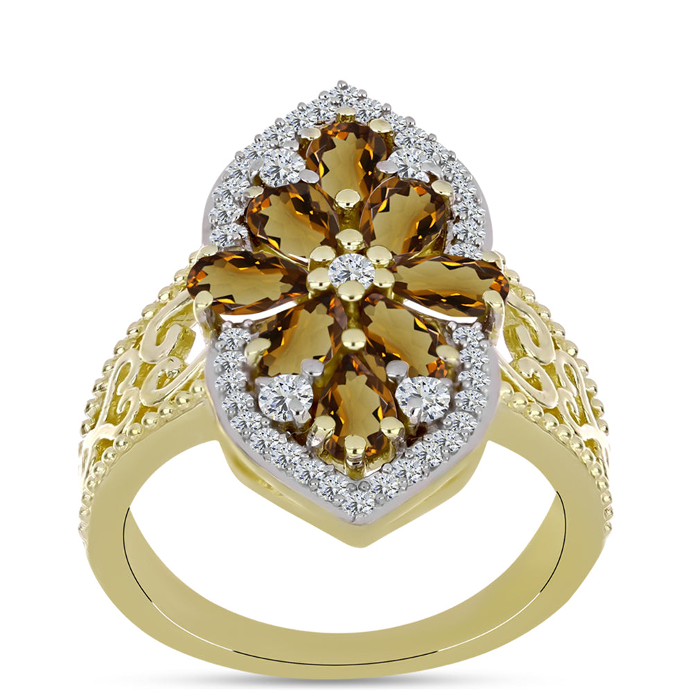 Arannyal Bevont Ezüst Gyűrű Kognak Kvarccal és Fehér Topázzal 3 