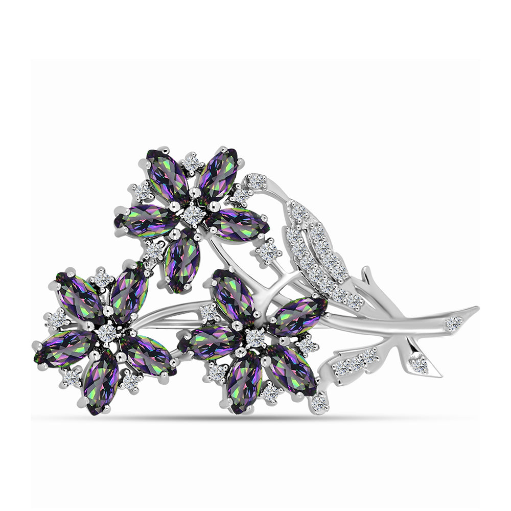 Ezüst Bross Brazil Misztikus Zöld Kvarccal és Fehér Topázzal 1 