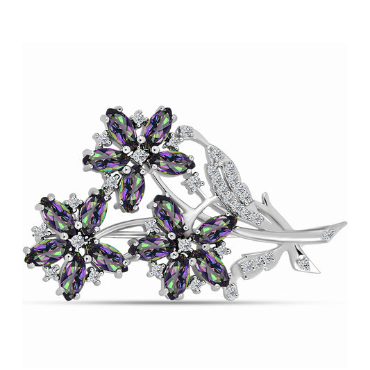 Ezüst Bross Brazil Misztikus Zöld Kvarccal és Fehér Topázzal