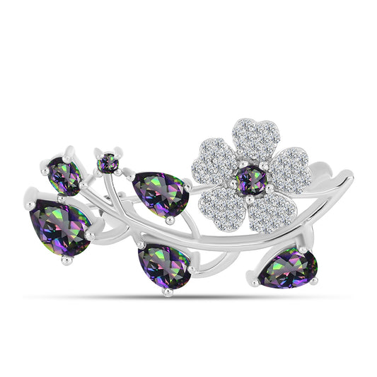 Ezüst Bross Brazil Misztikus Zöld Kvarccal és Fehér Topázzal