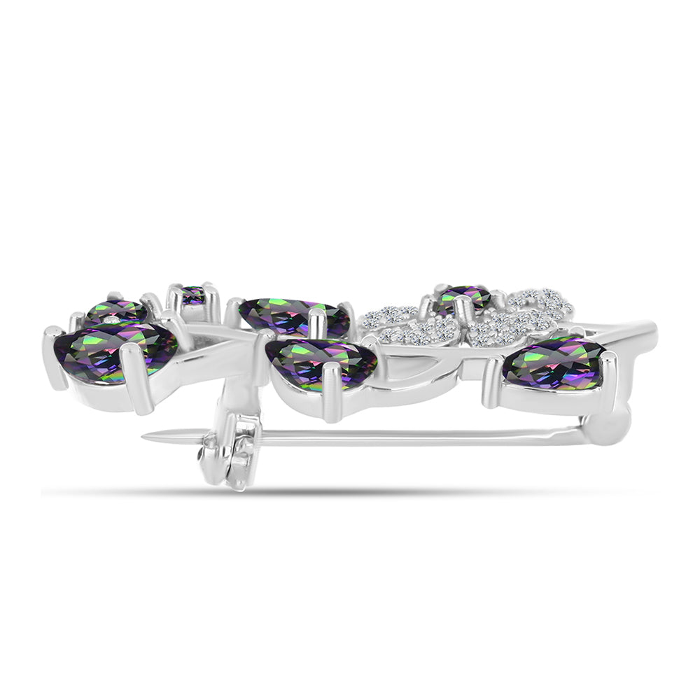 Ezüst Bross Brazil Misztikus Zöld Kvarccal és Fehér Topázzal 2 