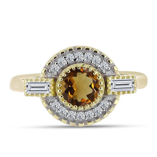 Arannyal Bevont Ezüst Gyűrű Kognak Kvarccal és Fehér Topázzal