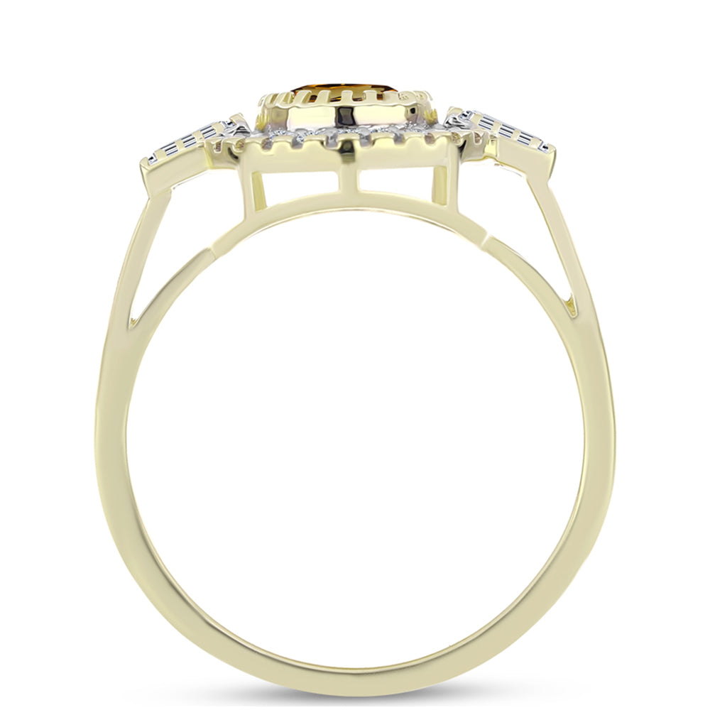 Arannyal Bevont Ezüst Gyűrű Kognak Kvarccal és Fehér Topázzal