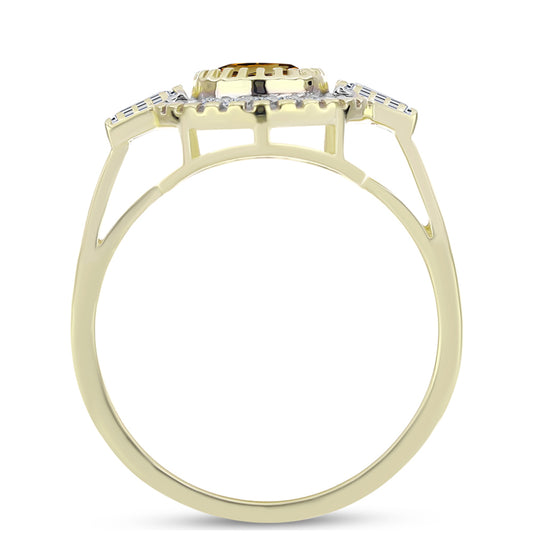 Arannyal Bevont Ezüst Gyűrű Kognak Kvarccal és Fehér Topázzal