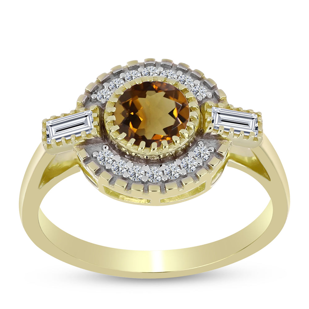 Arannyal Bevont Ezüst Gyűrű Kognak Kvarccal és Fehér Topázzal 3 