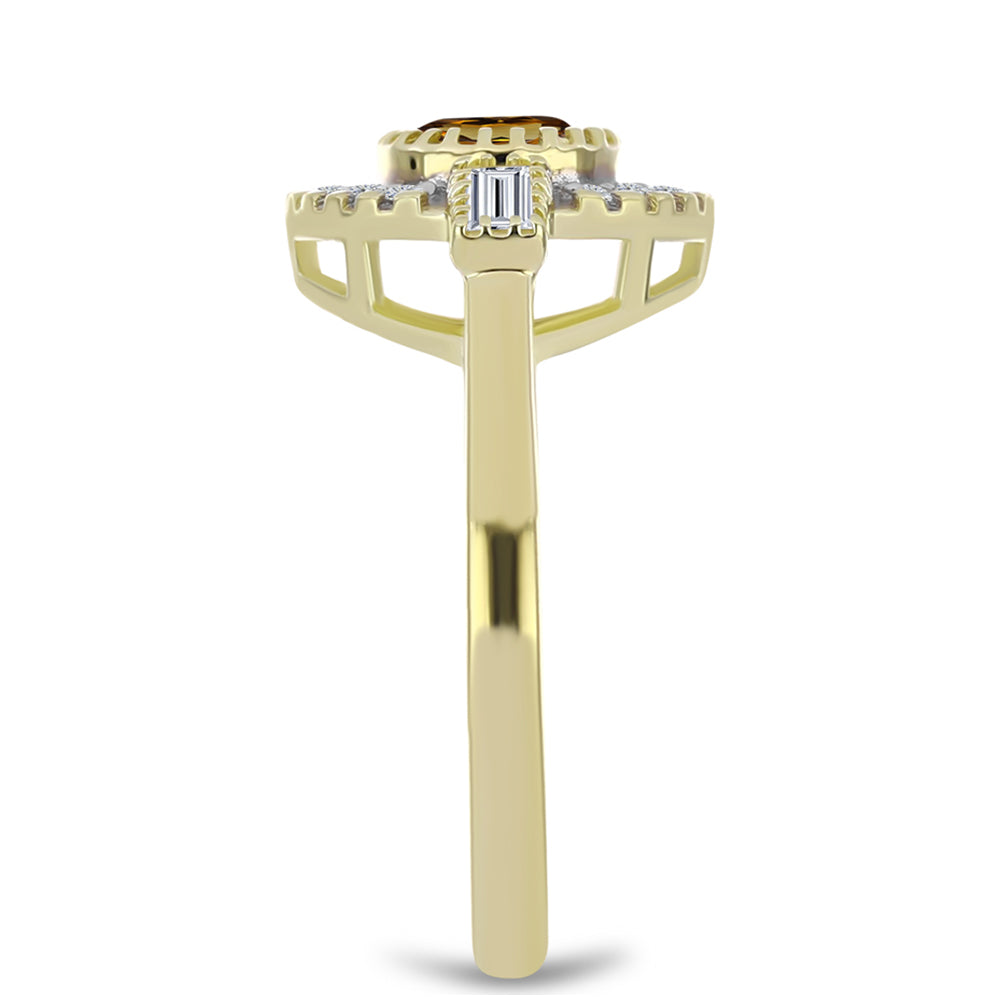 Arannyal Bevont Ezüst Gyűrű Kognak Kvarccal és Fehér Topázzal