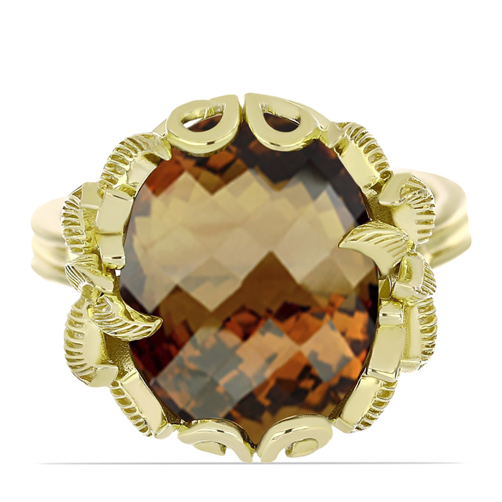 Arannyal Bevont Ezüst Gyűrű Kognak Kvarccal