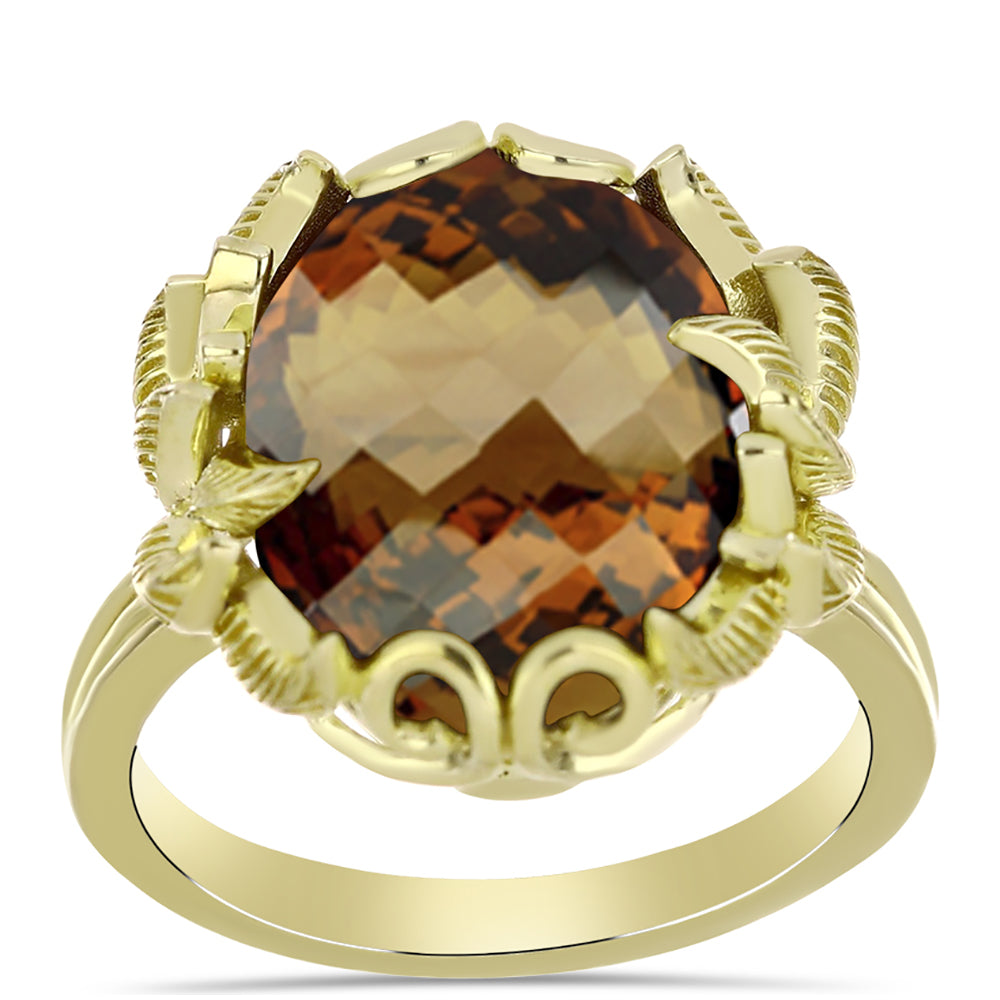 Arannyal Bevont Ezüst Gyűrű Kognak Kvarccal 3 