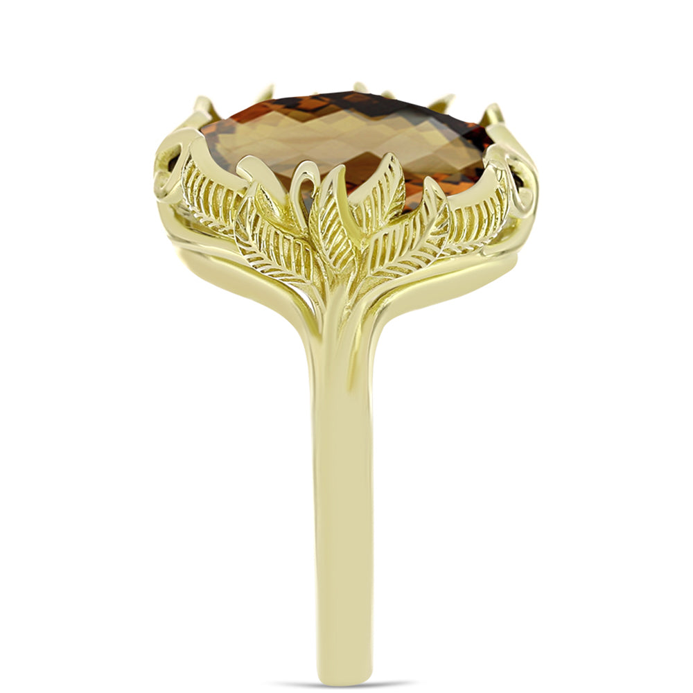 Arannyal Bevont Ezüst Gyűrű Kognak Kvarccal