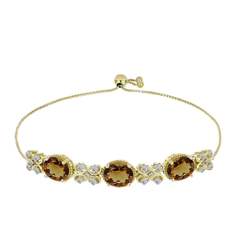 Arannyal Bevont Ezüst Karkötő Kognak Kvarccal és Fehér Topázzal 1 
