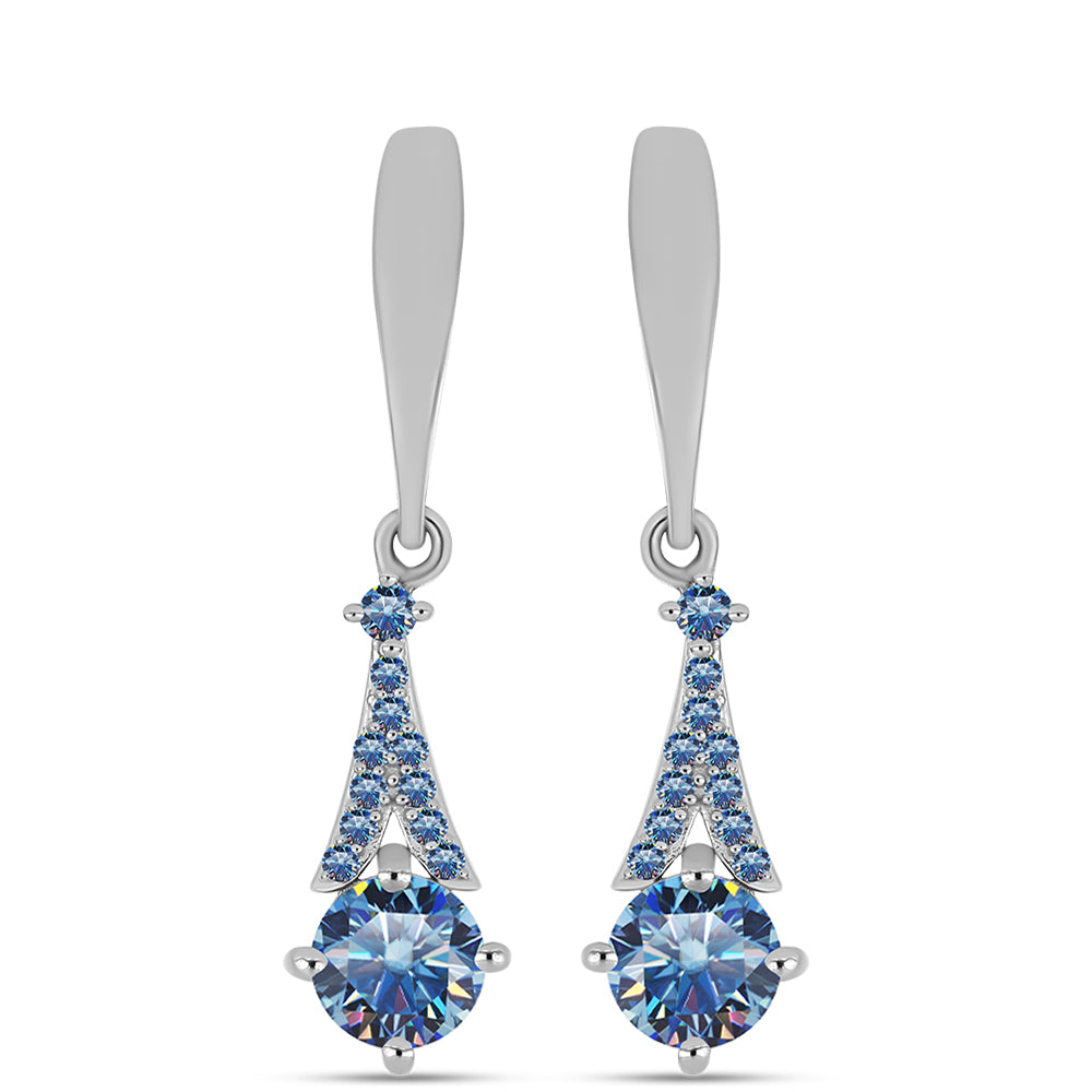 Ezüst Fülbevaló Óceánkék Moissanite-tal