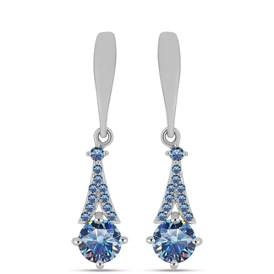 Ezüst Fülbevaló Óceánkék Moissanite-tal