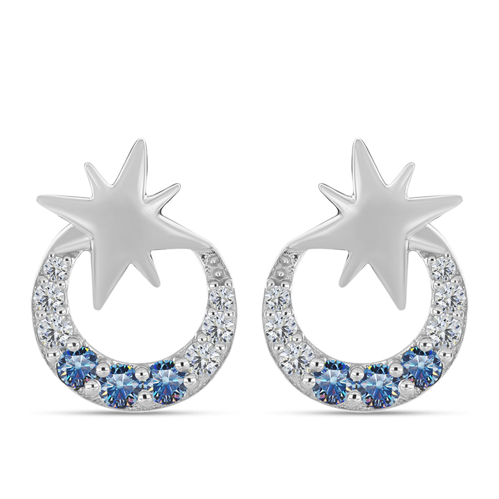 Ezüst Fülbevaló Óceánkék Moissanite-tal és Fehér Topázzal