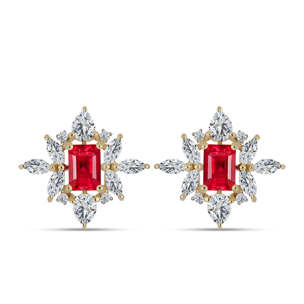 Arannyal Bevont Ezüst Fülbevaló Vörös Acháttal és Fehér Topázzal