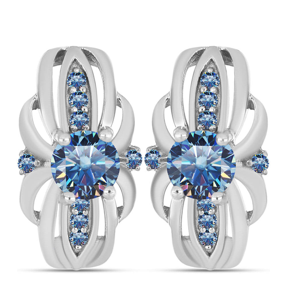 Ezüst Fülbevaló Óceánkék Moissanite-tal