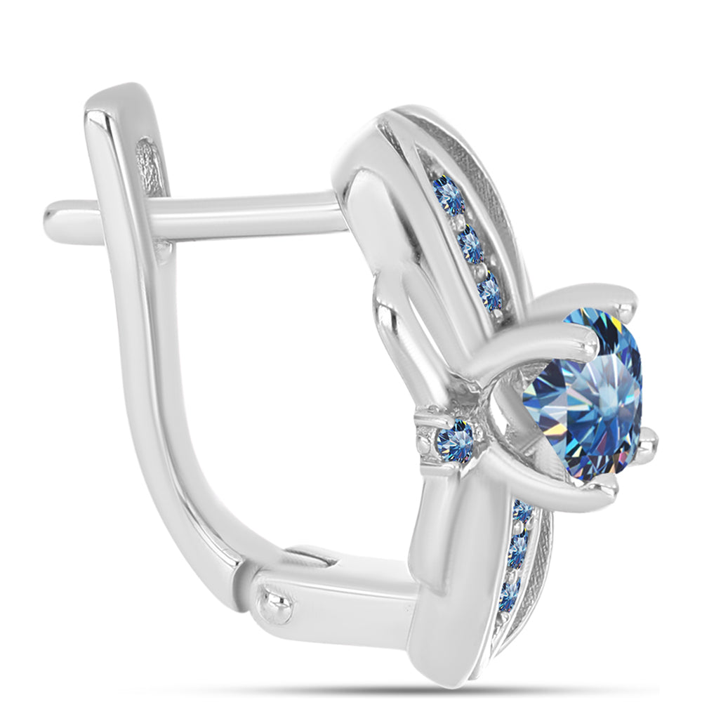 Ezüst Fülbevaló Óceánkék Moissanite-tal