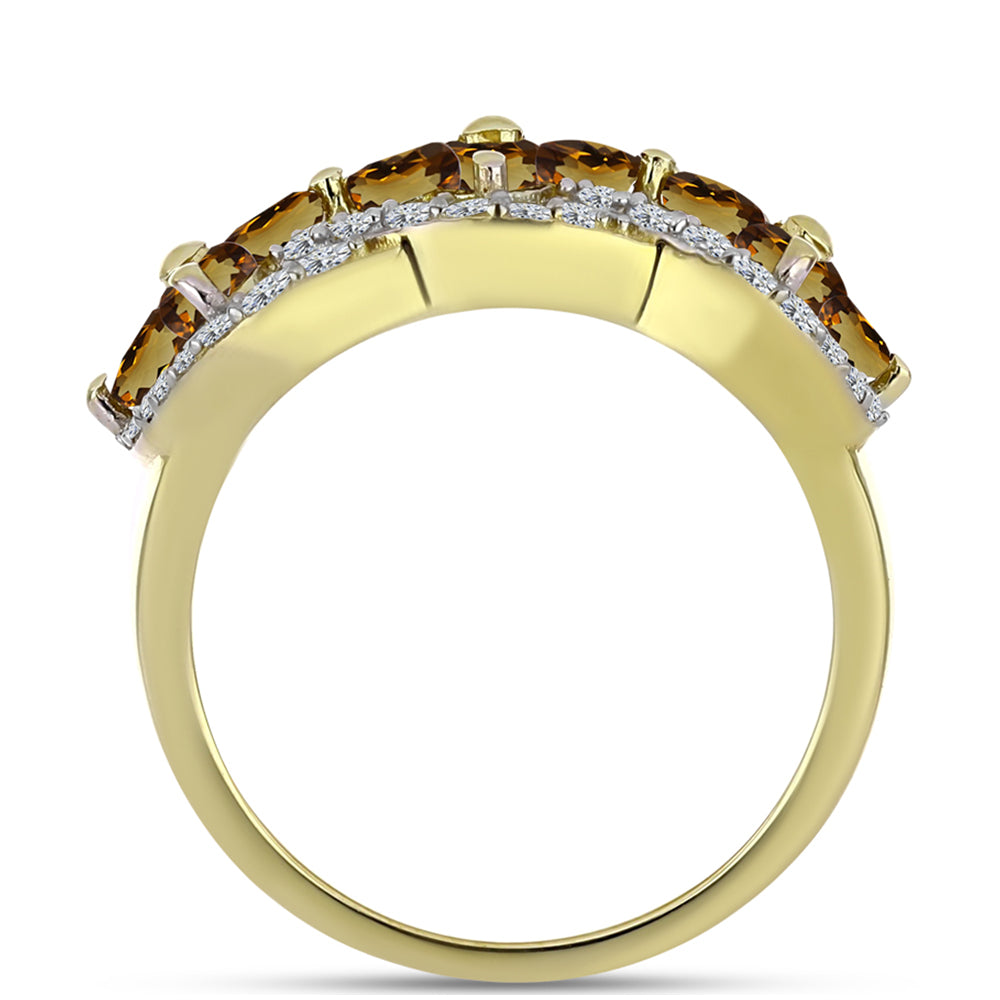 Arannyal Bevont Ezüst Gyűrű Kognak Kvarccal és Fehér Topázzal 2 