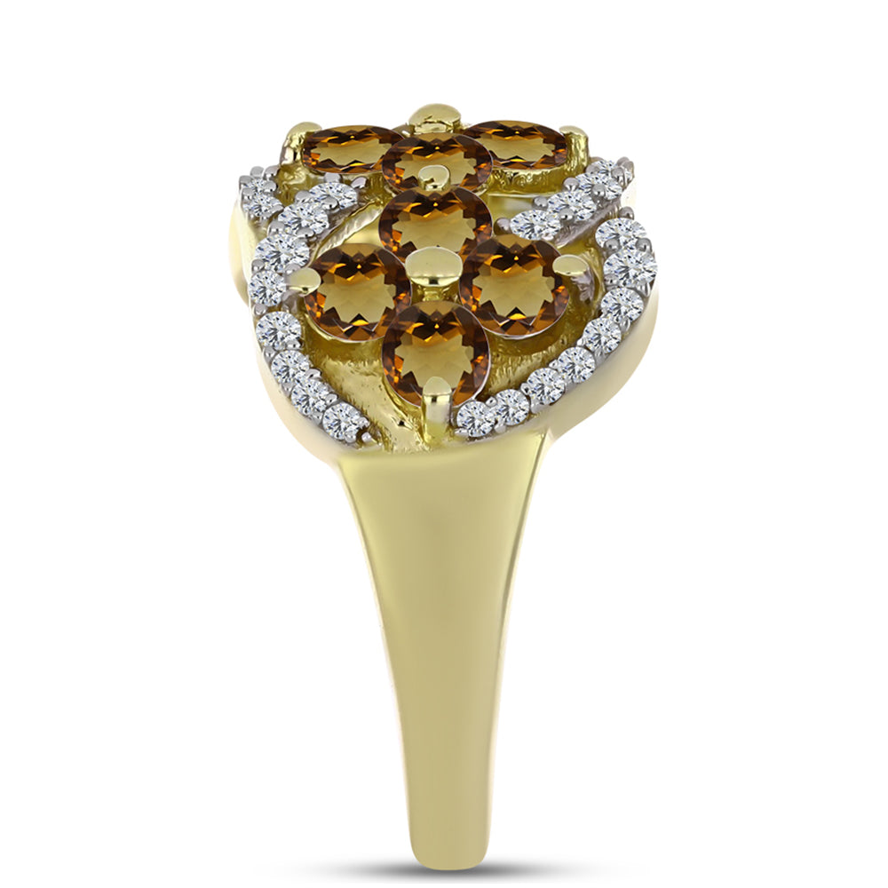 Arannyal Bevont Ezüst Gyűrű Kognak Kvarccal és Fehér Topázzal 4 