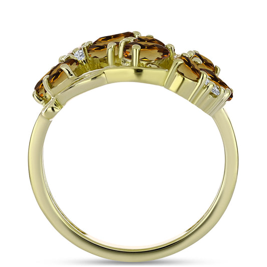 Arannyal Bevont Ezüst Gyűrű Kognak Kvarccal és Fehér Topázzal