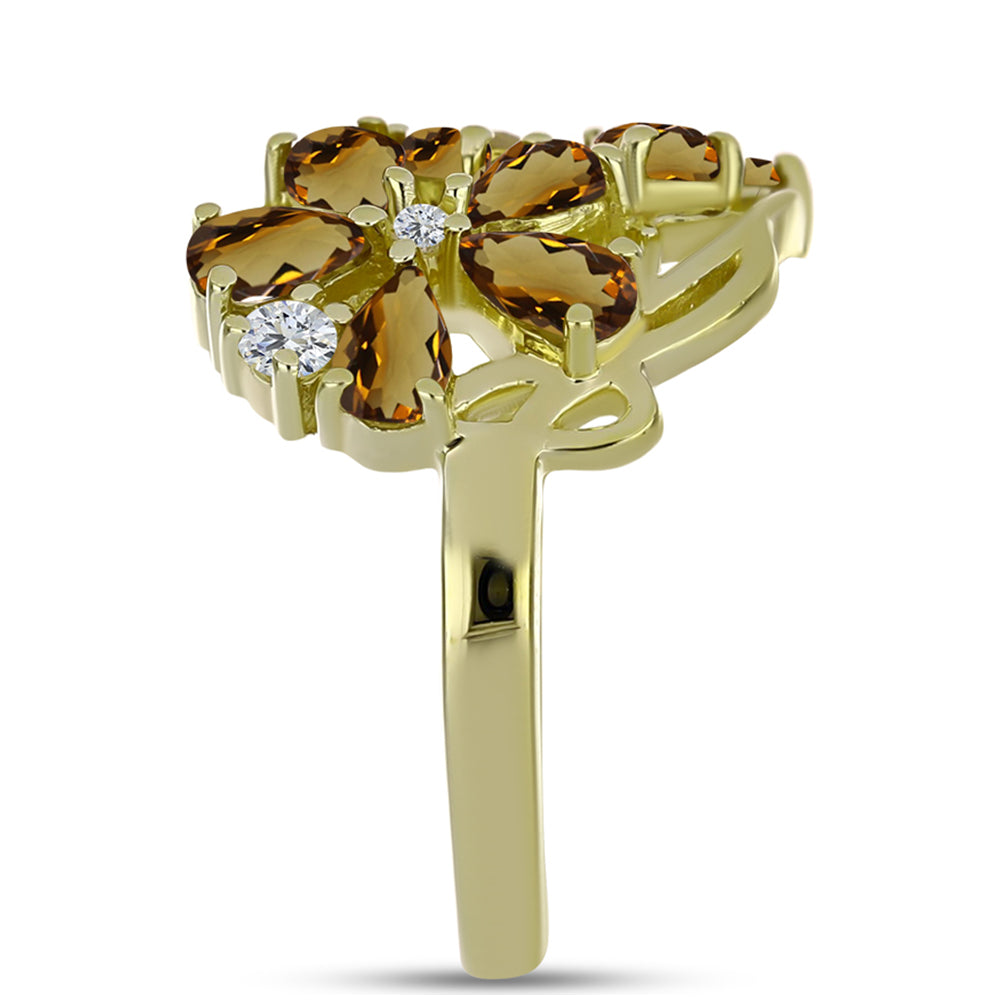 Arannyal Bevont Ezüst Gyűrű Kognak Kvarccal és Fehér Topázzal 4 