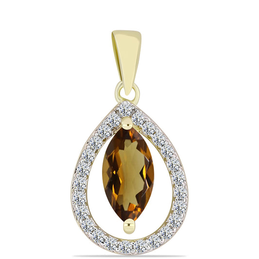 Arannyal Bevont Ezüst Medál Kognak Kvarccal és Fehér Topázzal