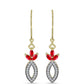 Arannyal Bevont Ezüst Fülbevaló Vörös Acháttal és Fehér Topázzal