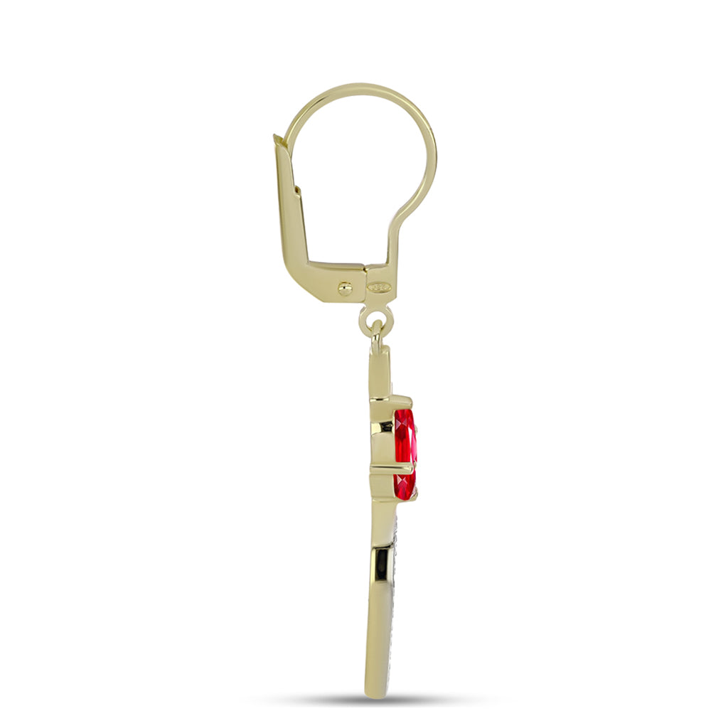 Arannyal Bevont Ezüst Fülbevaló Vörös Acháttal és Fehér Topázzal