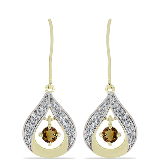 Arannyal Bevont Ezüst Fülbevaló Kognak Kvarccal és Fehér Topázzal