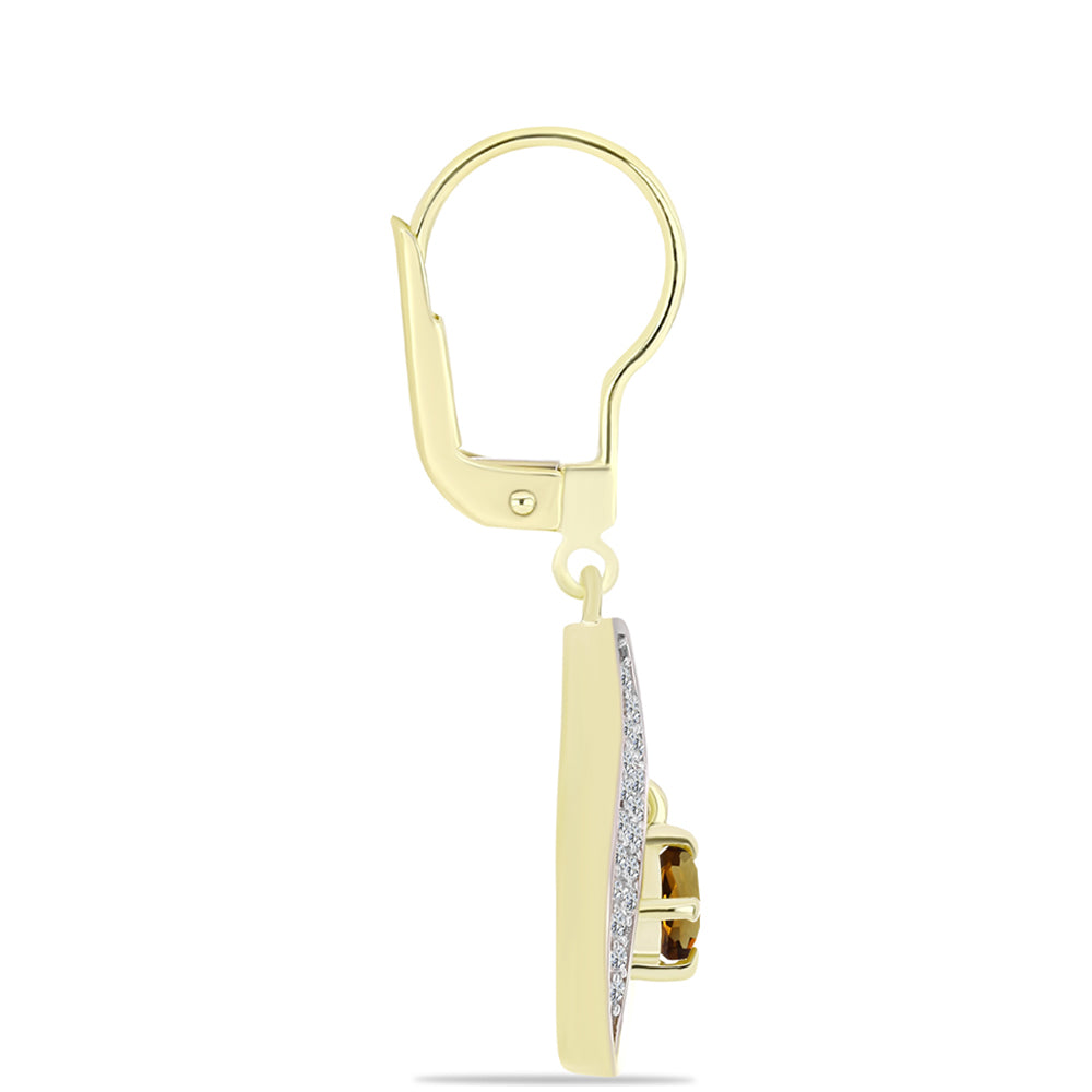 Arannyal Bevont Ezüst Fülbevaló Kognak Kvarccal és Fehér Topázzal 2 