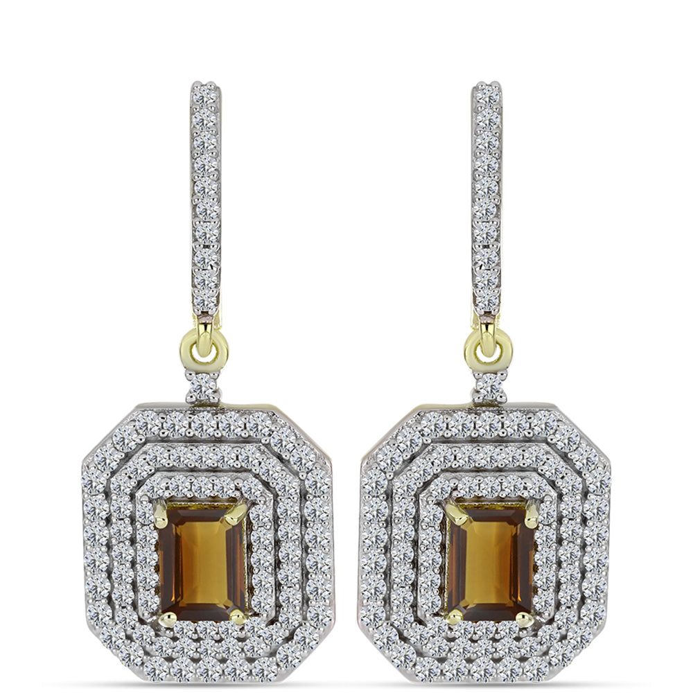 Arannyal Bevont Ezüst Fülbevaló Kognak Kvarccal és Fehér Topázzal 1 