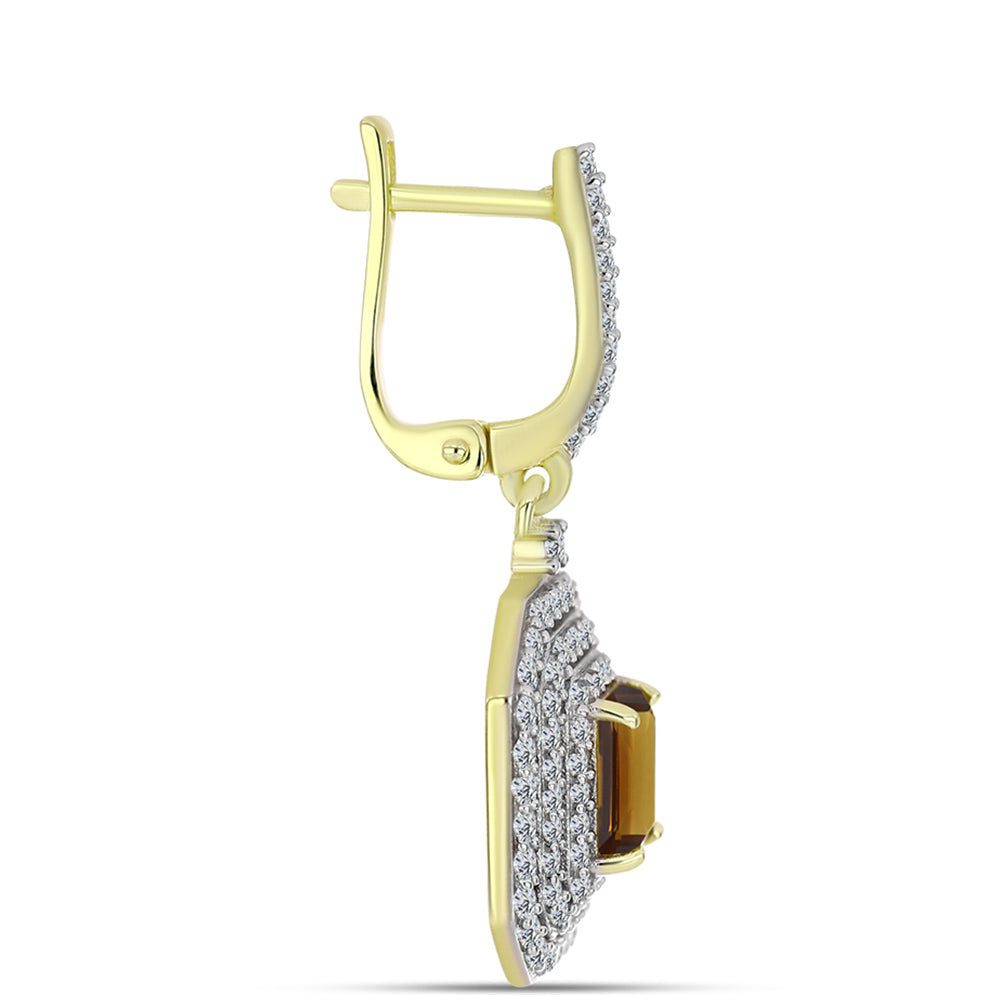 Arannyal Bevont Ezüst Fülbevaló Kognak Kvarccal és Fehér Topázzal 2 