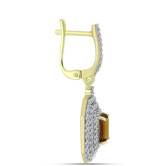 Arannyal Bevont Ezüst Fülbevaló Kognak Kvarccal és Fehér Topázzal