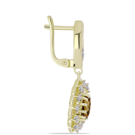 Arannyal Bevont Ezüst Fülbevaló Kognak Kvarccal és Fehér Topázzal