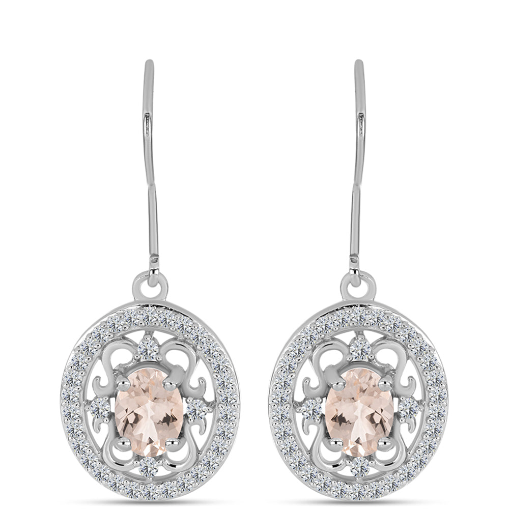 Ezüst Fülbevaló Gozarehi Morganittal és Fehér Topázzal