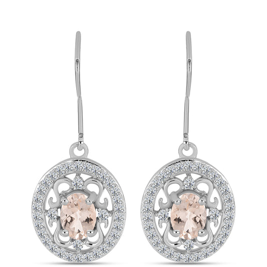 Ezüst Fülbevaló Gozarehi Morganittal és Fehér Topázzal