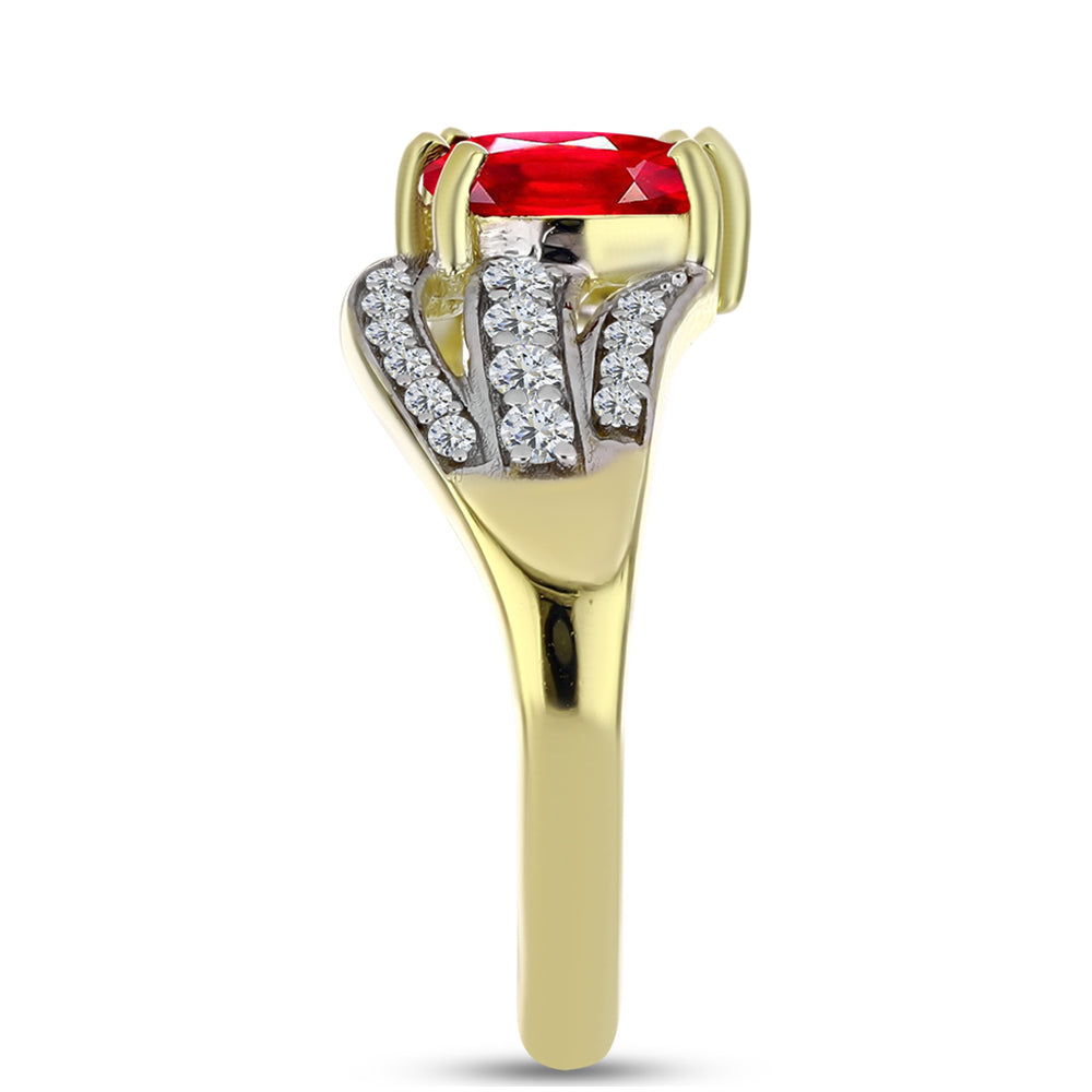 Arannyal Bevont Ezüst Gyűrű Vörös Acháttal és Fehér Topázzal 4 