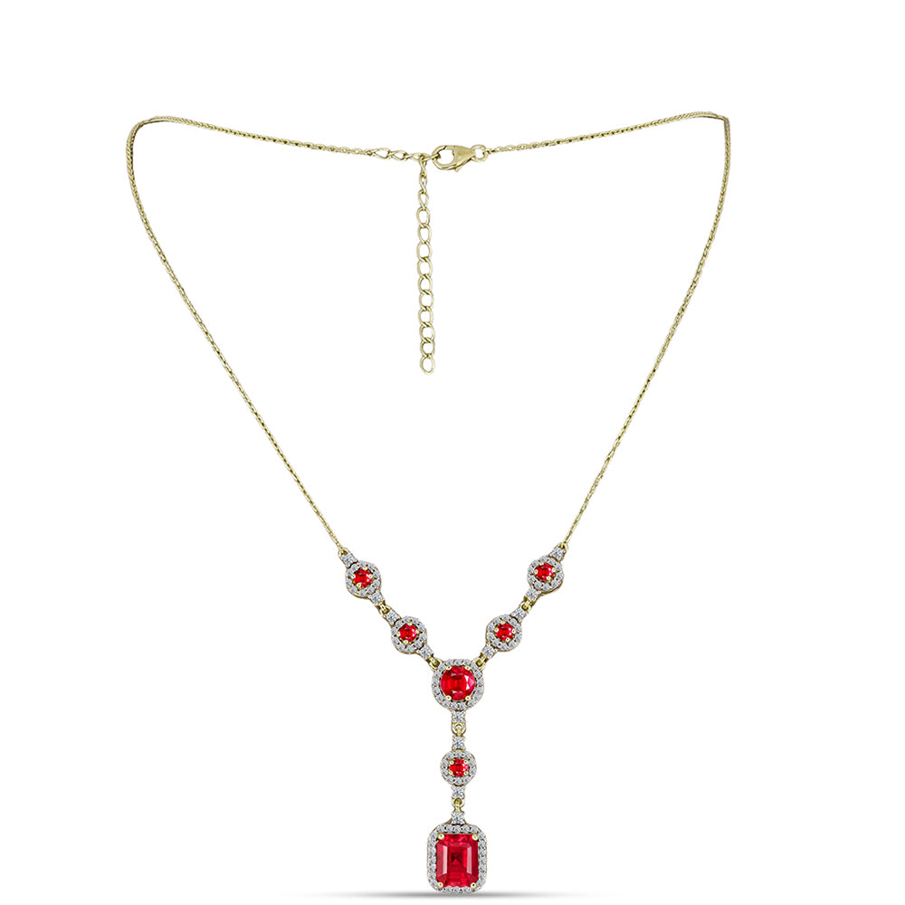 Arannyal Bevont Ezüst Nyaklánc Vörös Acháttal és Fehér Topázzal 1 