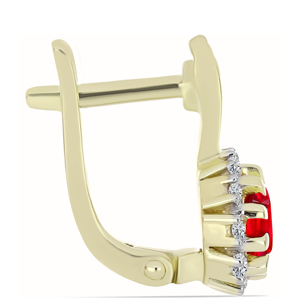 Arannyal Bevont Ezüst Fülbevaló Vörös Acháttal és Fehér Topázzal