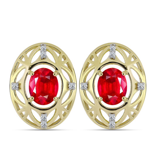 Arannyal Bevont Ezüst Fülbevaló Vörös Acháttal és Fehér Topázzal