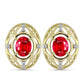 Arannyal Bevont Ezüst Fülbevaló Vörös Acháttal és Fehér Topázzal