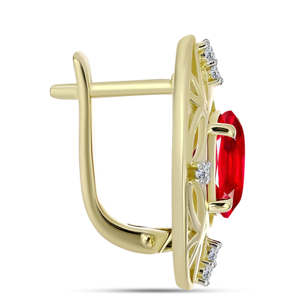 Arannyal Bevont Ezüst Fülbevaló Vörös Acháttal és Fehér Topázzal 2 